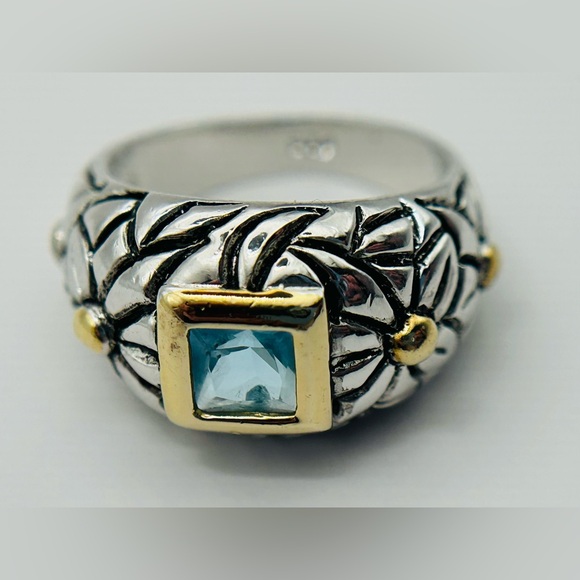 EUC sz8.25 JH Insp. 2CT BEZEL blue stone 925/18k FLORAL ORNATE DOME ring - Picture 4 of 15